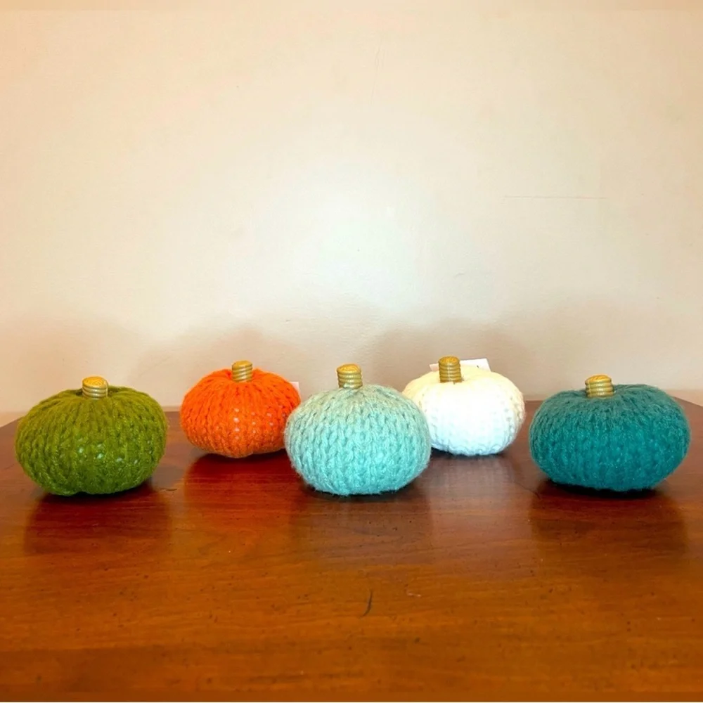New! Target Bullseye Playground Thanksgiving Fall Set of 5 Sweater Knit Pumpkins